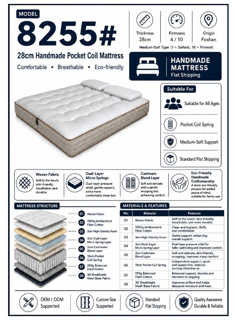 Handmade mattress model 8255 product sheet