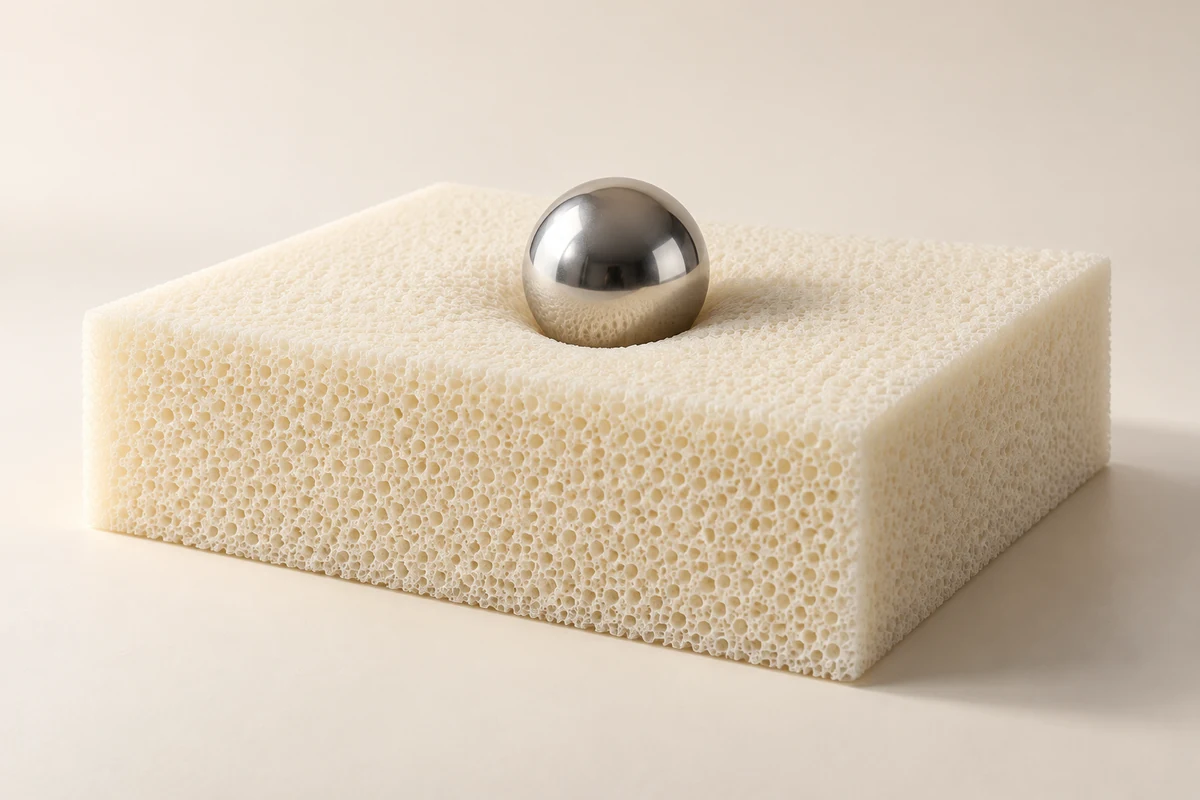 High-rebound foam material illustration in a clean studio setting