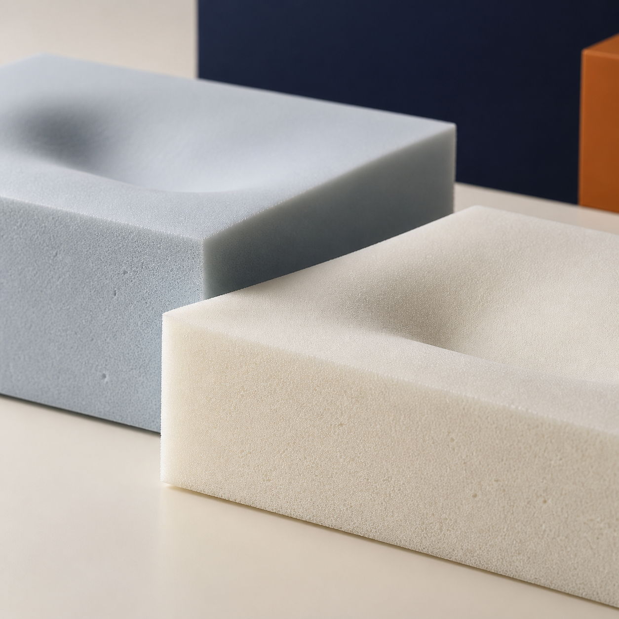 Memory foam samples with slow-recovery pressure indentations