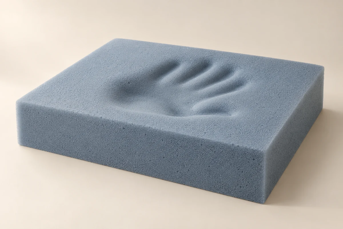 Memory foam material illustration in a clean studio setting