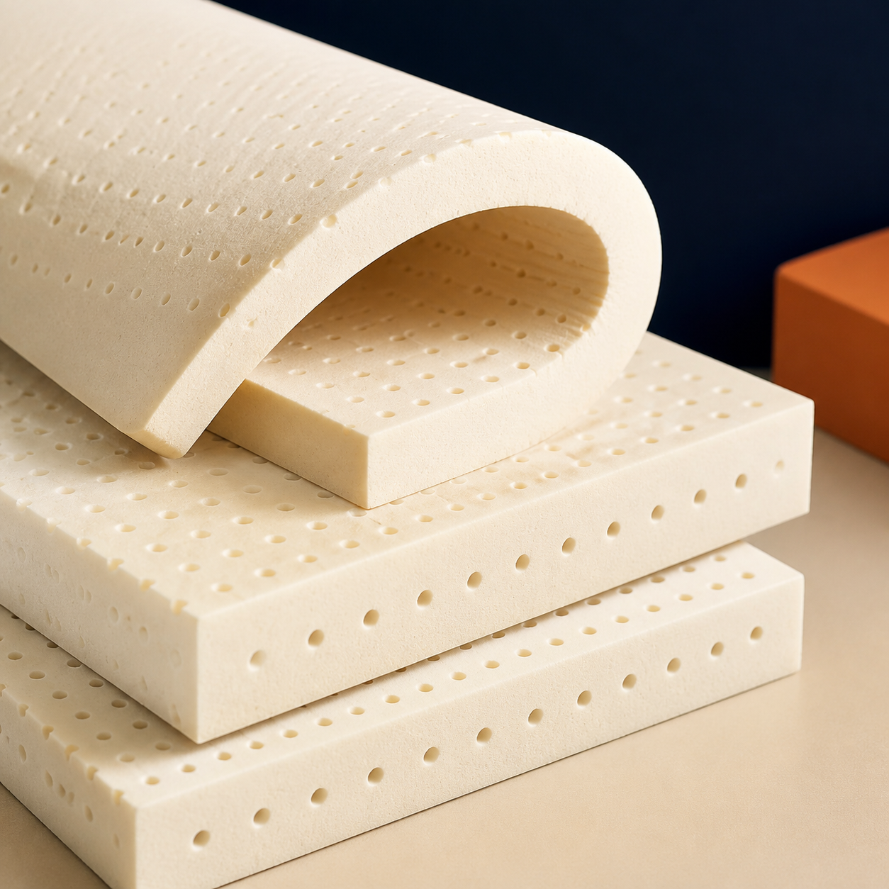 Perforated natural latex mattress foam samples