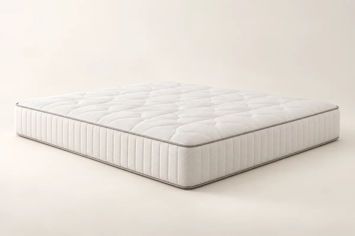 Flat mattress presented in a clean warm-white studio