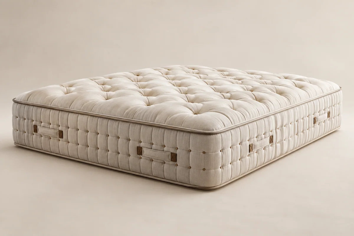 Hand-finished premium mattress in a refined studio setting